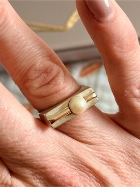 Classic 14k Gold Pearl and 925 silver Accent Ring - Women Jewelry